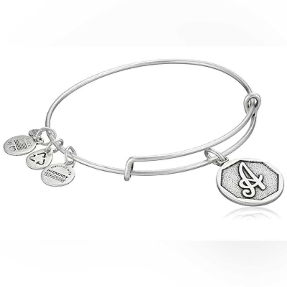 ALEX AND ANI Silver-Tone Initial "A" Expandable Wire Bangle Bracelet